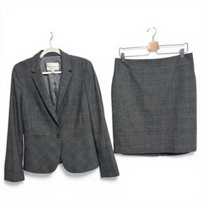 Banana Republic Tailored Peplum Grey Plaid Skirt Suit Sz 10 Blazer Sz 12P* Skirt